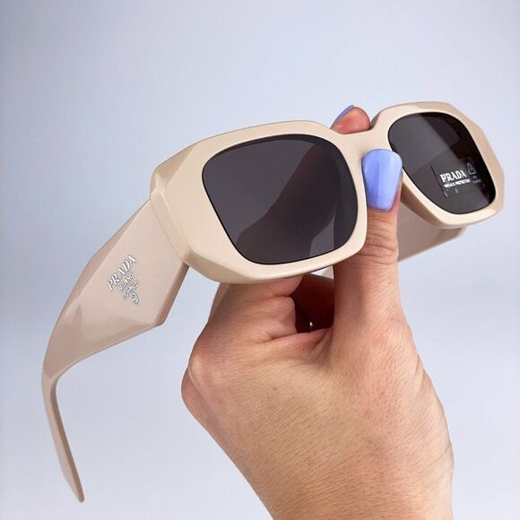 Prada PR17WS VYJ6X1 Sunglasses Powder Beige Brown Rectangle Unisex - Picture 9 of 12